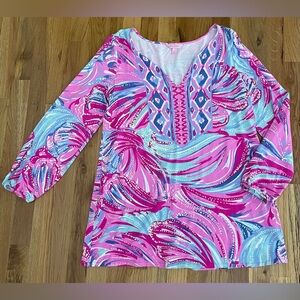 Lilly Pulitzer Gianna Tunic Pink and Blue Aqua Blouse